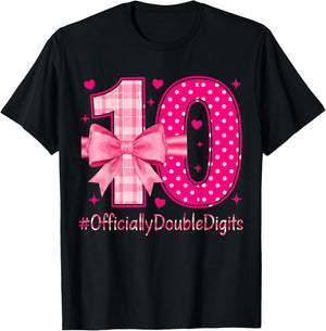 10th Birthday Girls 10 Year Officially Double Digits Bday T-Shirt - T-Shirt | Black