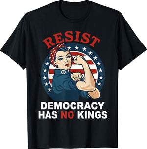 Resist Democracy Has No Kings Woman's Girl America Flag T-Shirt - T-Shirt | Black
