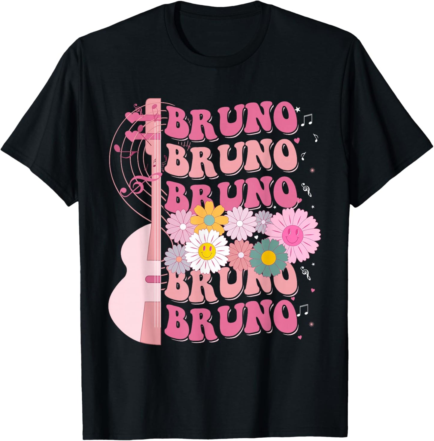 Girl Retro Bruno First Name Personalized Groovy 80's T-Shirt - T-Shirt | Black