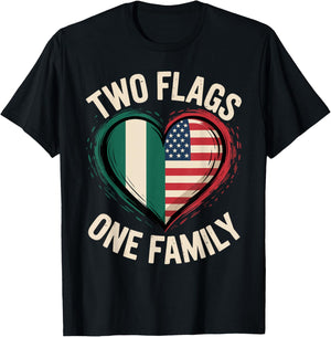 Two Flags One Family Nigerian Roots American Nigeria USA T-Shirt - T-Shirt | Black