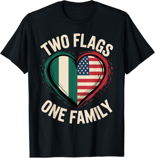 Two Flags One Family Nigerian Roots American Nigeria USA T-Shirt - T-Shirt | Black
