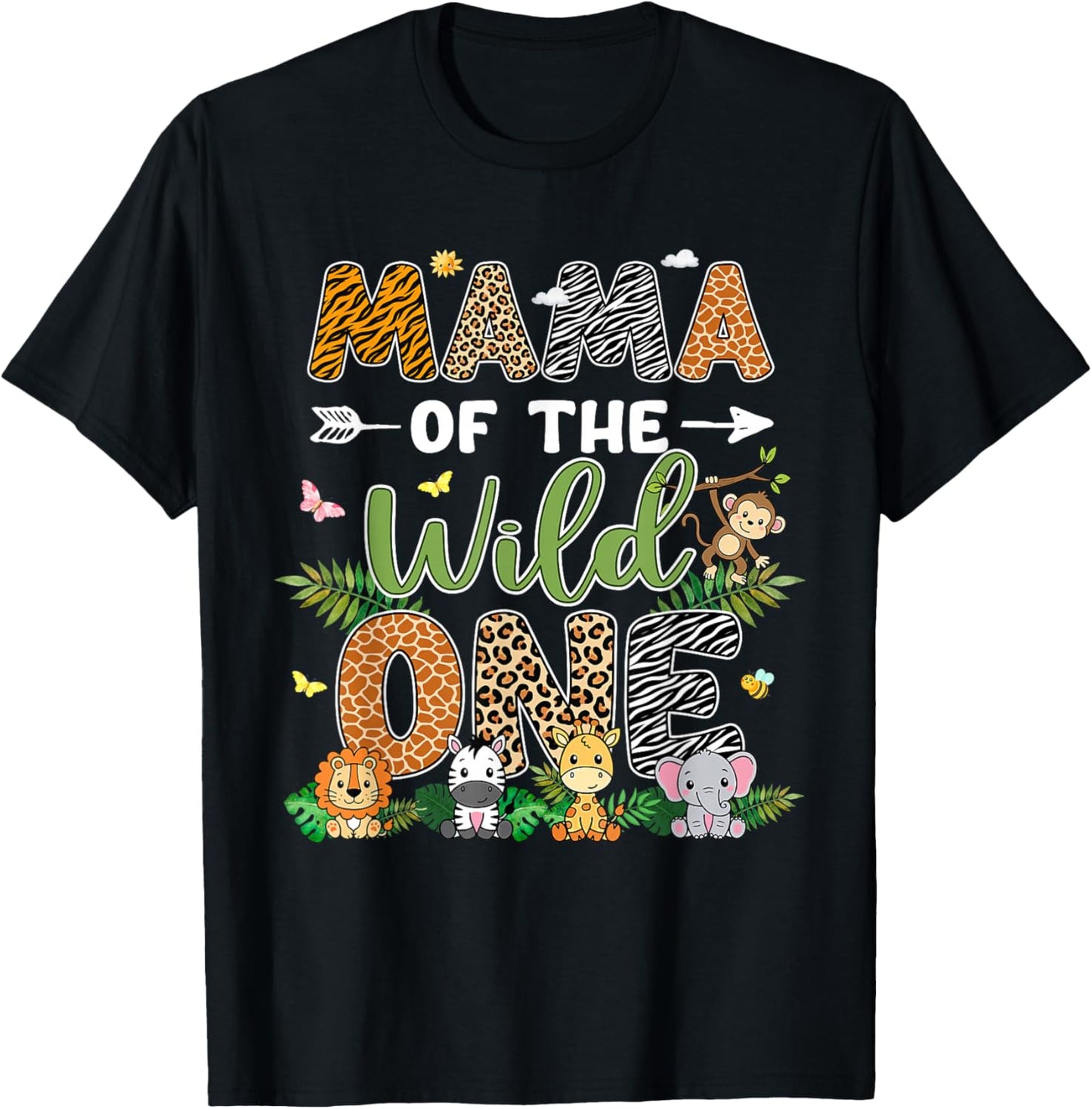 Mama of The Wild One 1st Birthday Safari Jungle Family T-Shirt - T-Shirt | Black