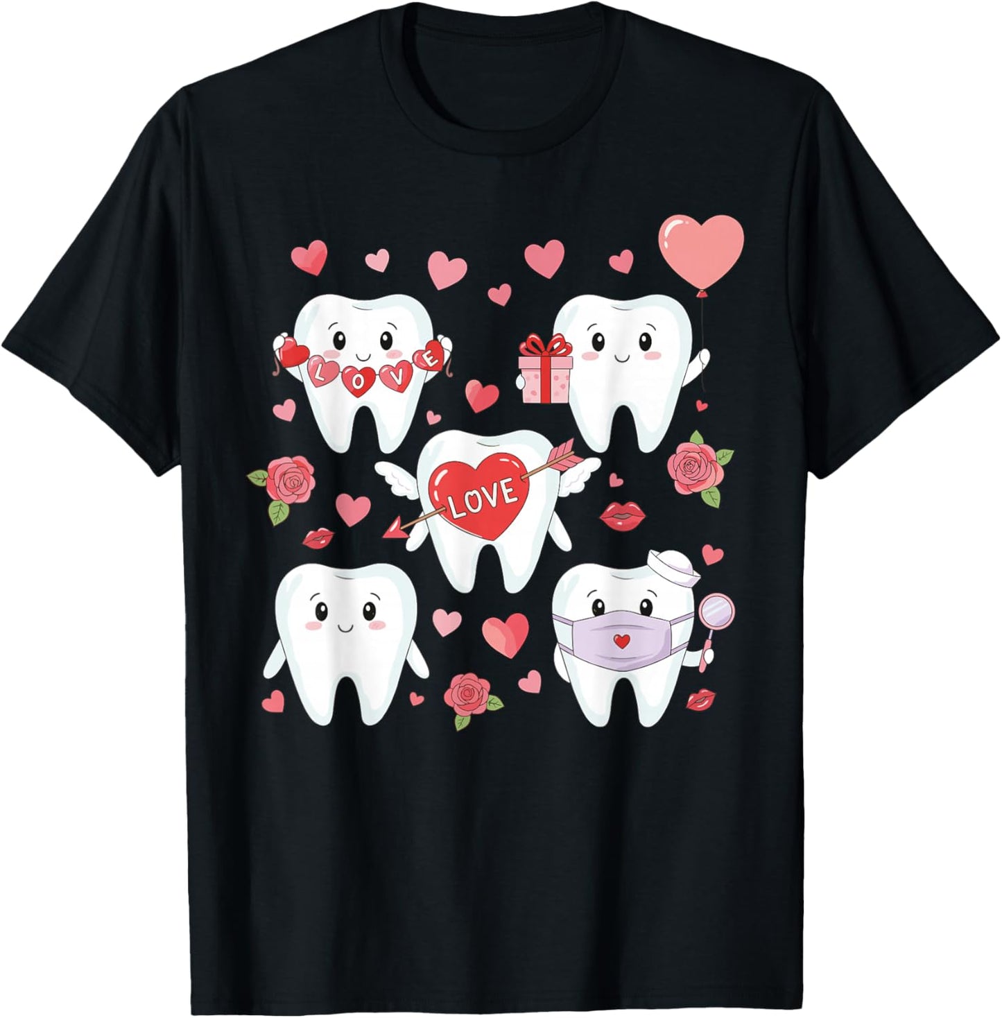 Dental Valentines Day Dental Assistant Hygienist Healthcare T-Shirt - T-Shirt | Black