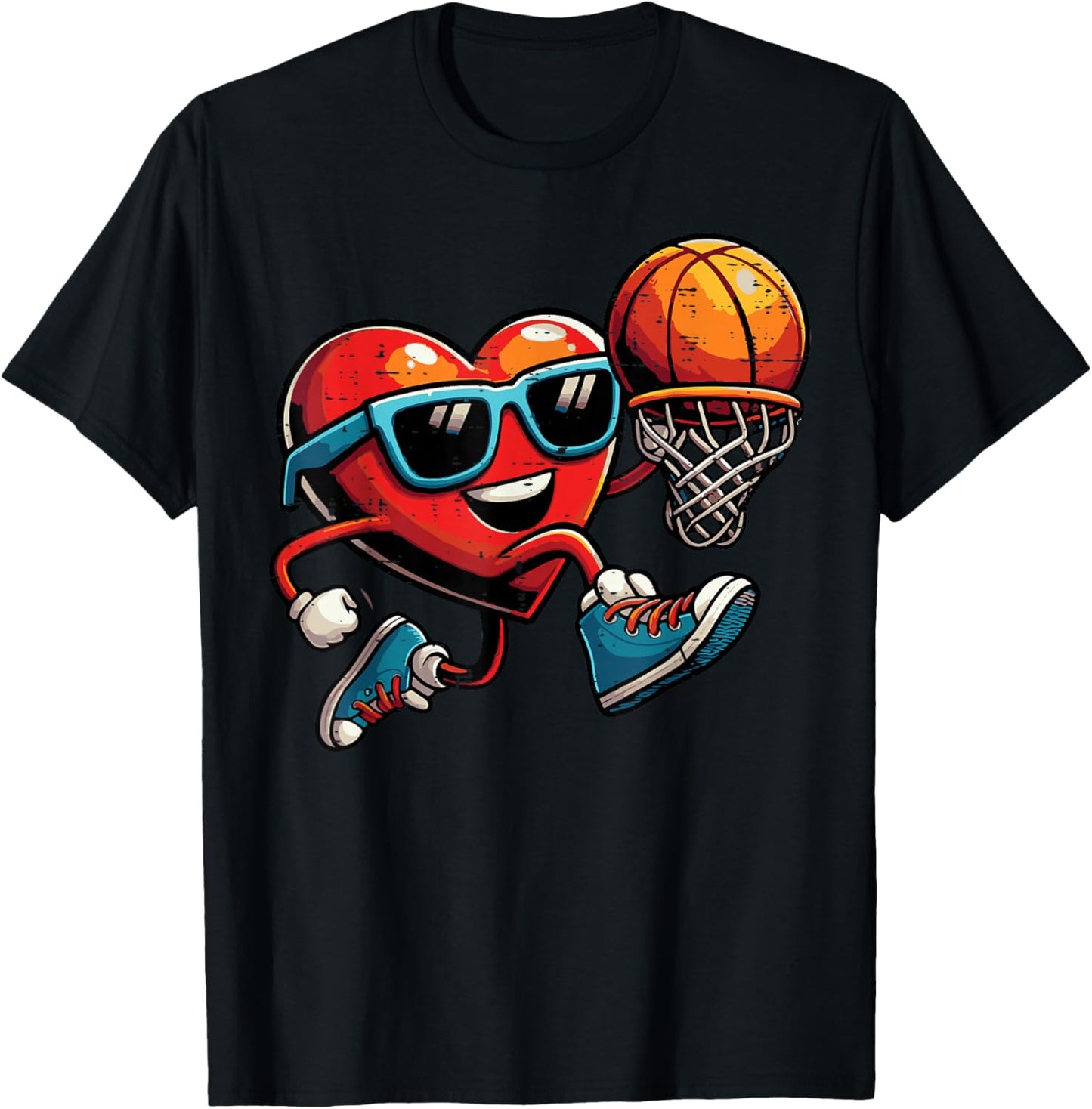 Valentines Day Heart Basketball Player Dunk Men Boys Kids T-Shirt - T-Shirt | Black
