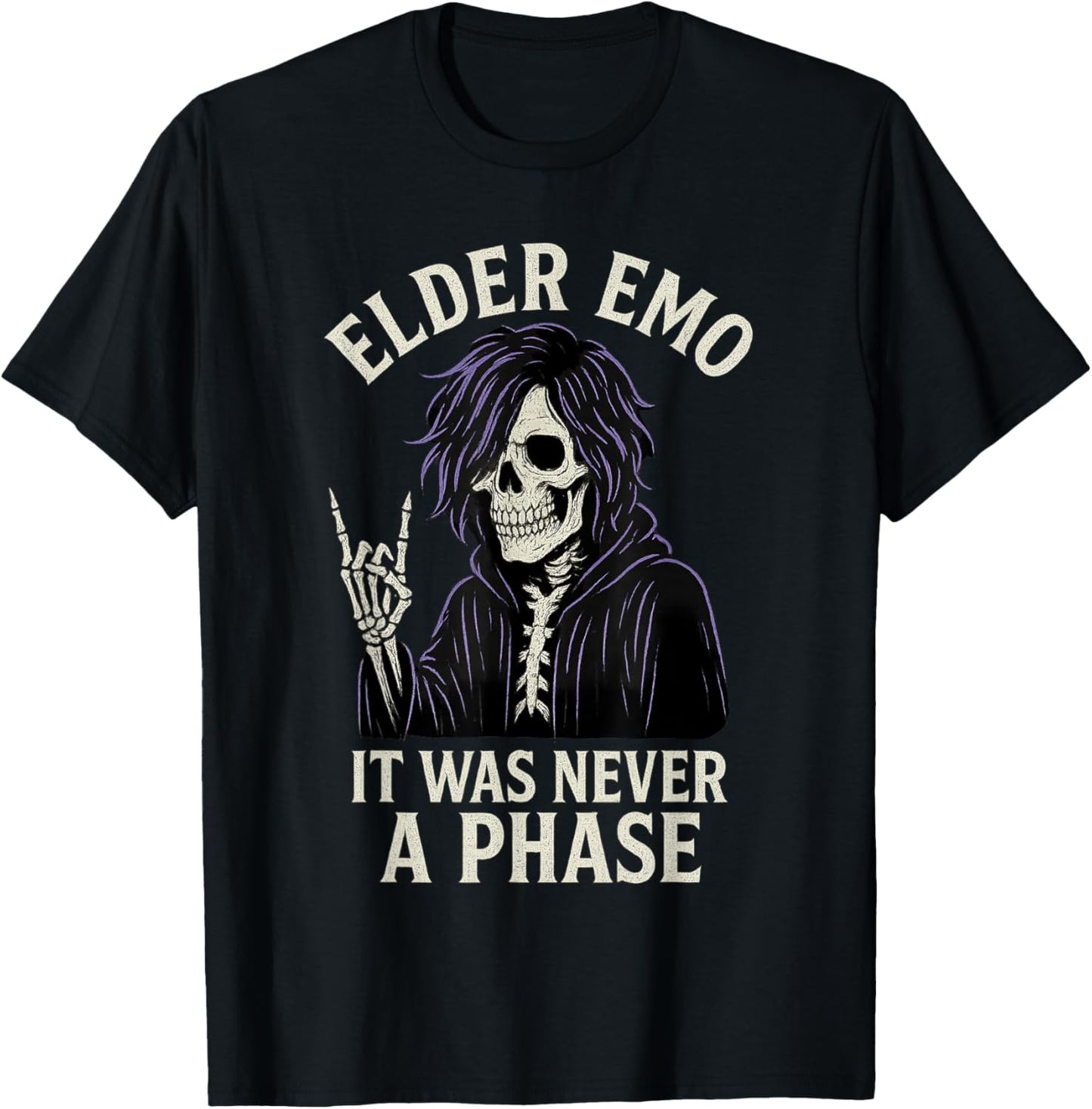 Elder Emo Never A Phase - Skeleton Goth Music Rock Design T-Shirt - T-Shirt | Black