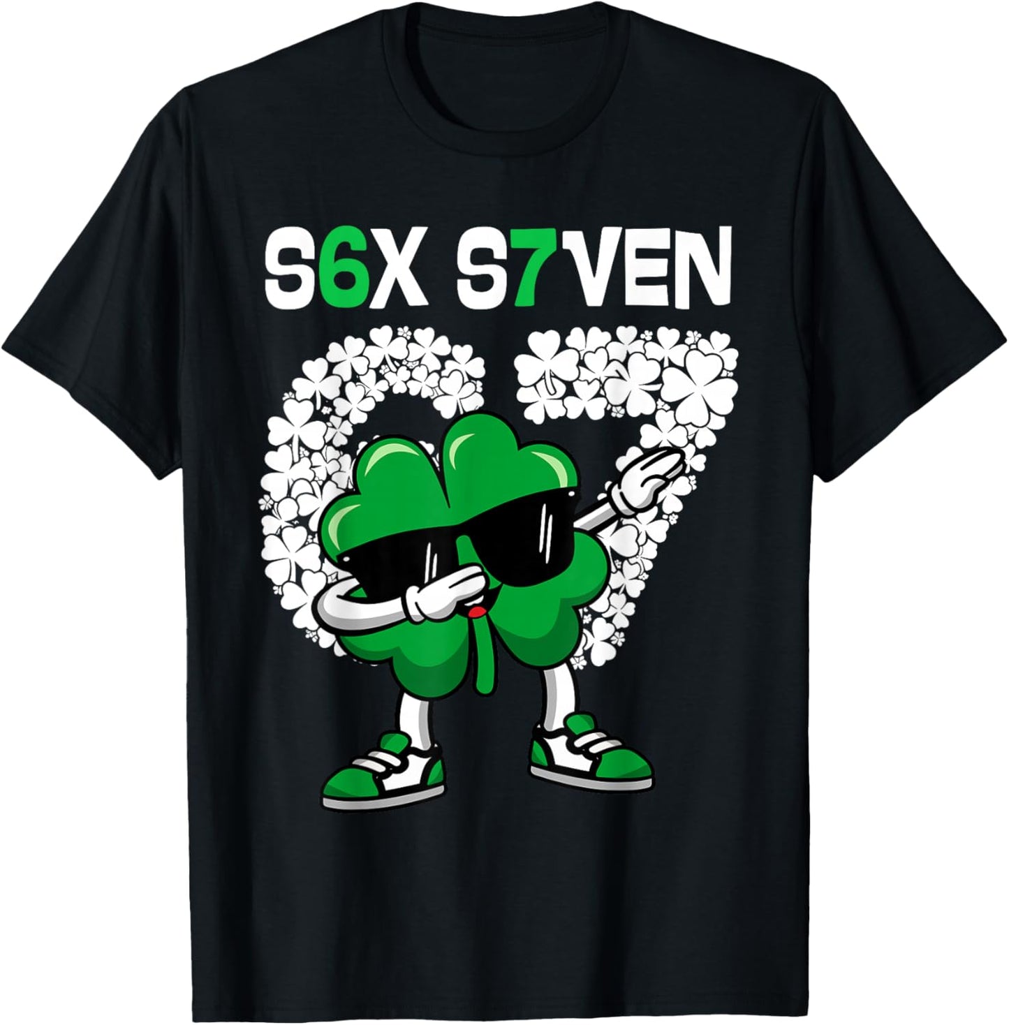 67 Meme St Patrick's Day 2026 Six Seven Dabbing Shamrock T-Shirt - T-Shirt | Black