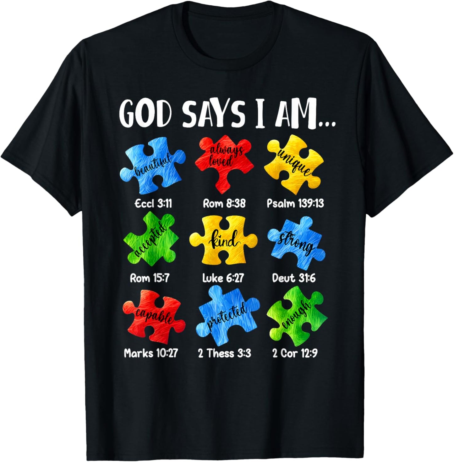 God Says I Am... Jesus Christian Autism Awareness Puzzle T-Shirt - T-Shirt | Black