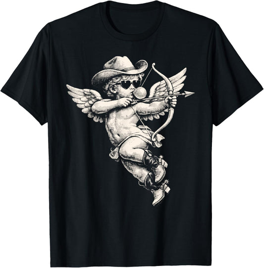 Retro Cherub Angel Cupid Vintage Aesthetic Valentine Day T-Shirt - T-Shirt | Black