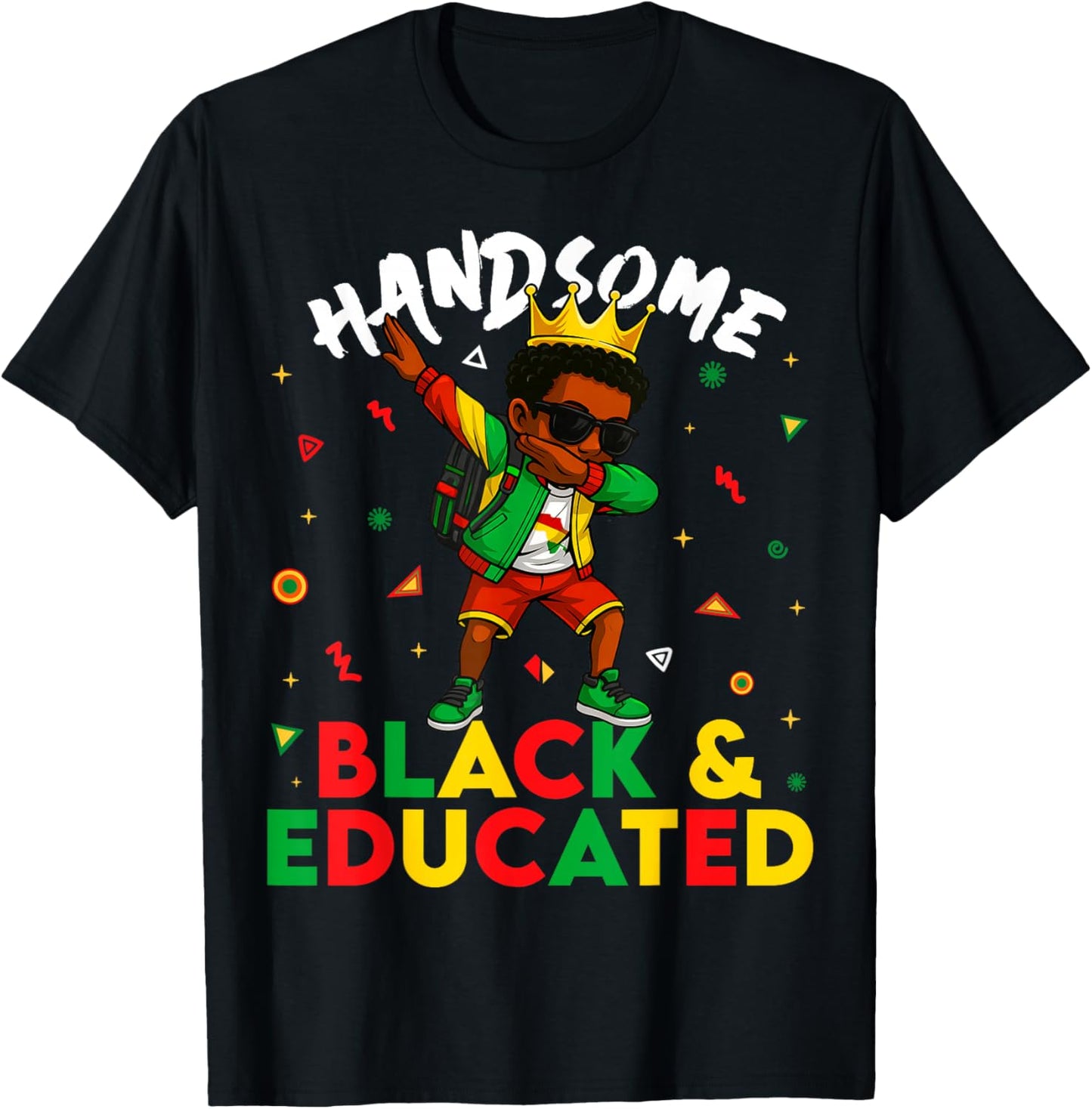 Handsome Black and Educate Dabbing Young Black King Boy T-Shirt - T-Shirt | Black
