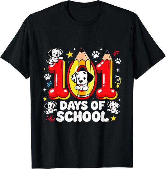 101 Days of School Cute Puppy Classroom Design T-Shirt - T-Shirt | Black