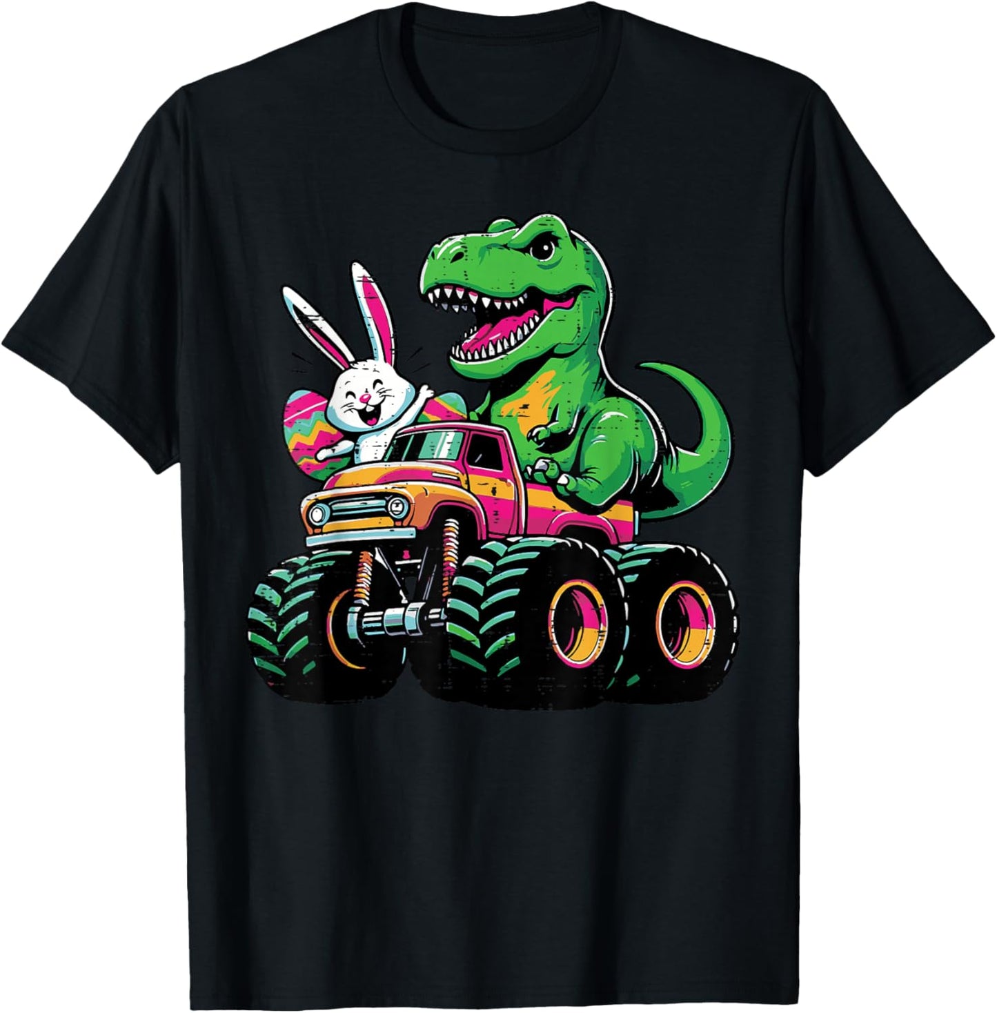 Easter Bunny Dino On Truck Trex Boys Kids Toddler Youth T-Shirt - T-Shirt | Black