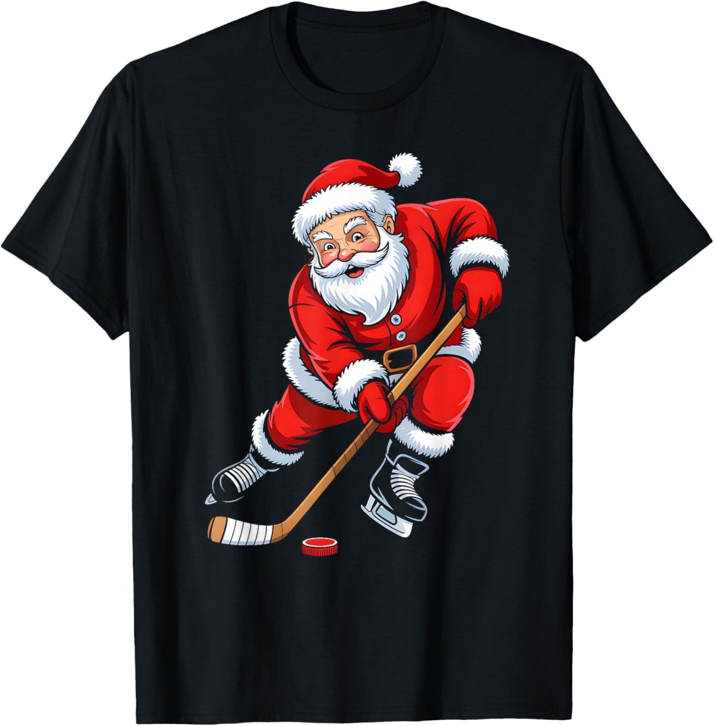 Christmas Santa Playing Ice Hockey Boys Men Xmas Pajamas T-Shirt - T-Shirt | Black