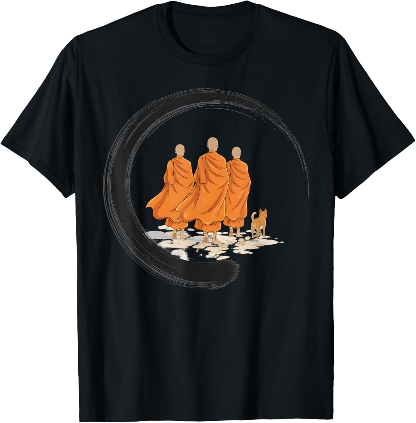 Retro Peace Walking Monks Minimalist Zen Art T-Shirt - T-Shirt | Black