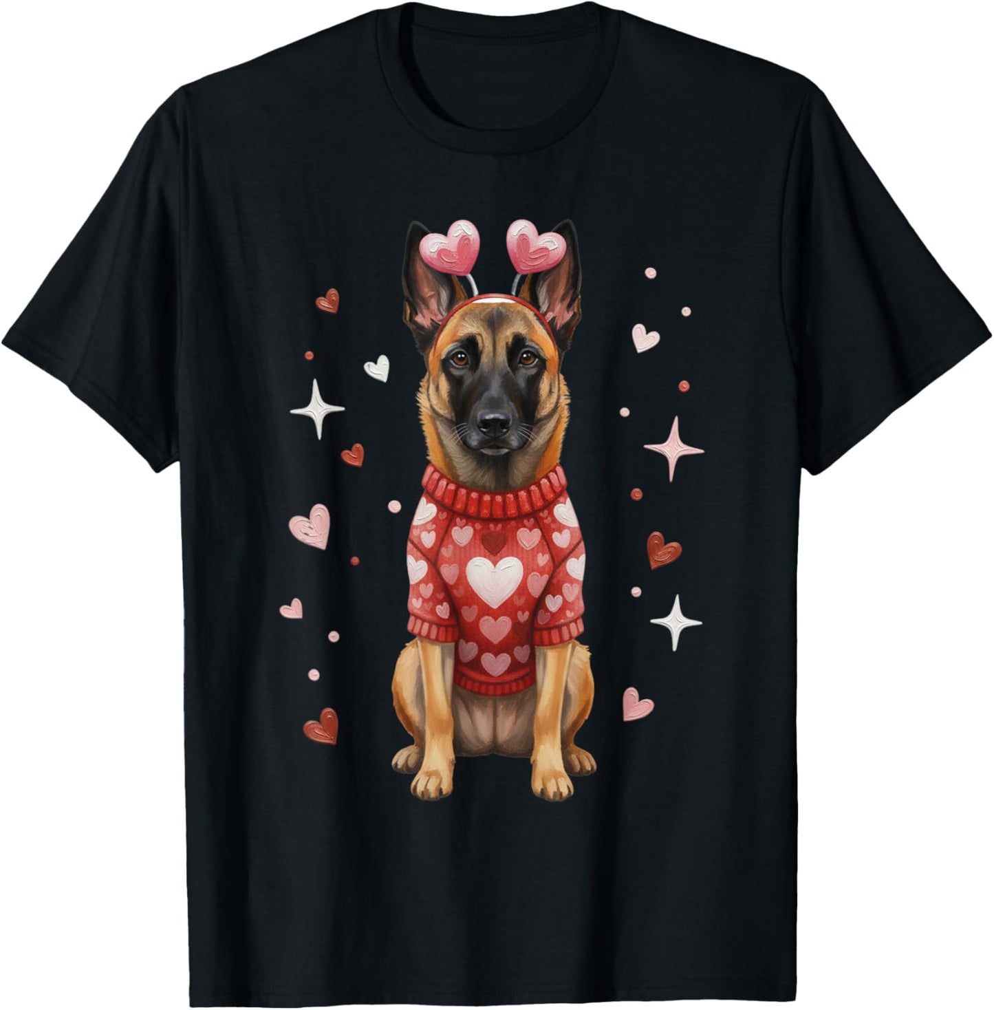 Cute Belgian Malinois Valentine Heart Valentines Day T-Shirt - T-Shirt | Black
