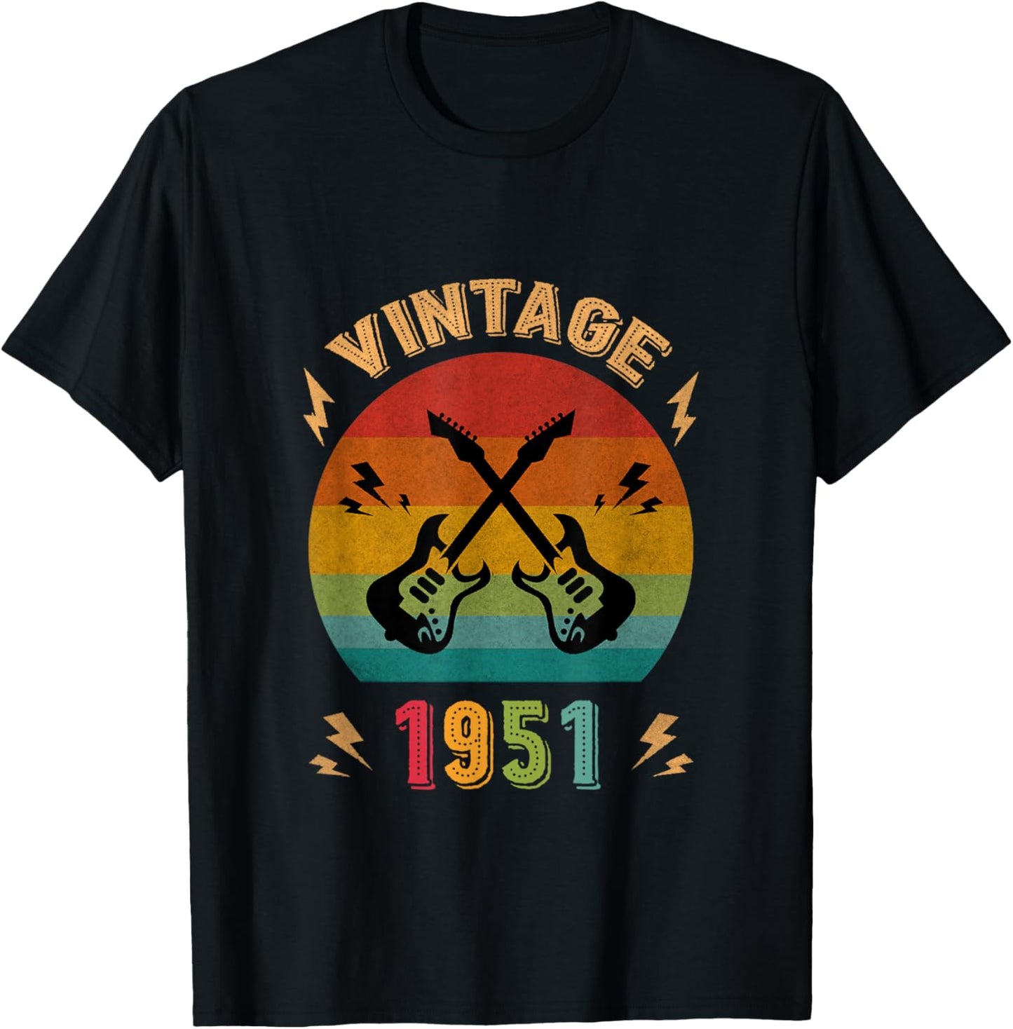 Vintage 1951 Birthday Guitar Player 75th Guitarist Birthday T-Shirt - T-Shirt | Black