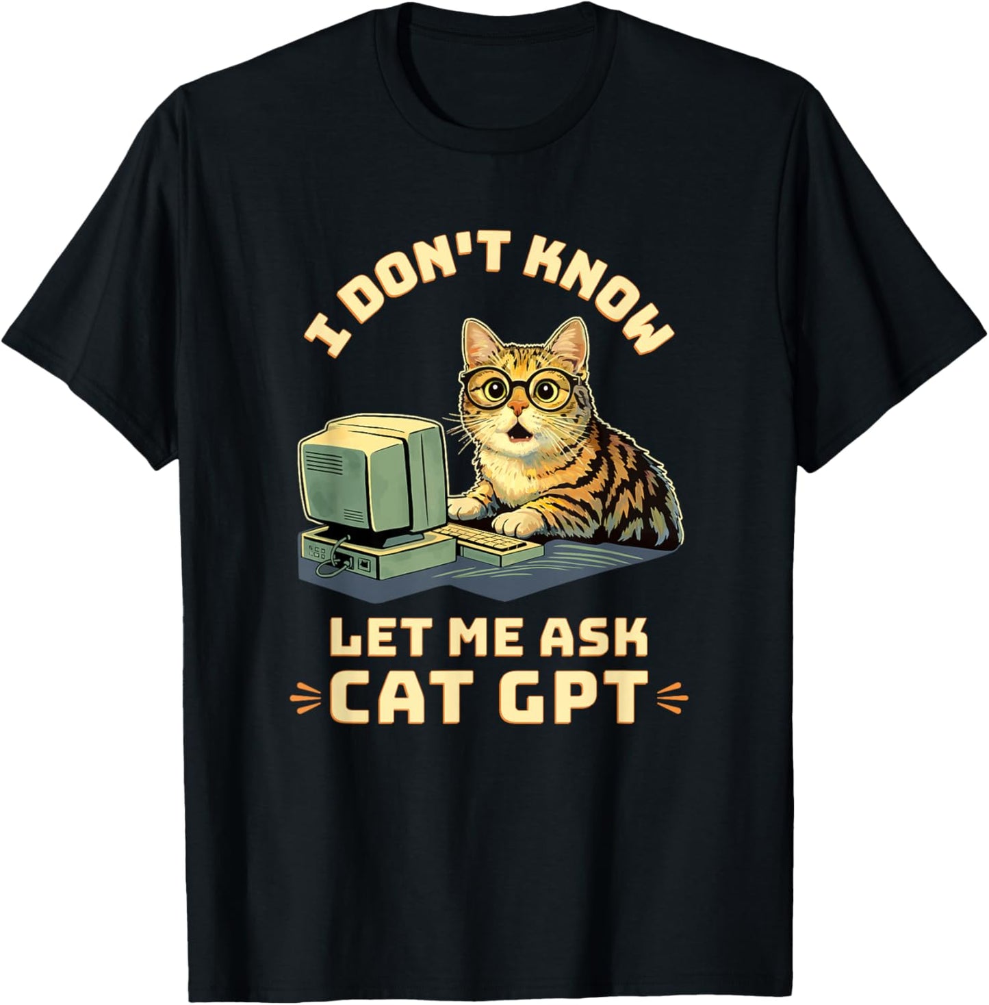 Cat GPT Nerdy Cat T-Shirt - T-Shirt | Black