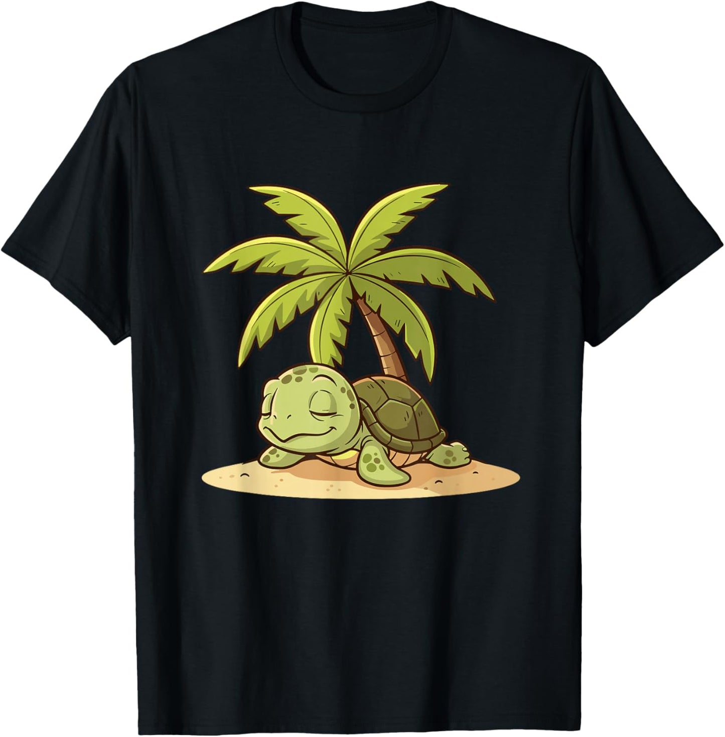 Lazy Turtle Under Palm Tree On Beach Summer T-Shirt - T-Shirt | Black