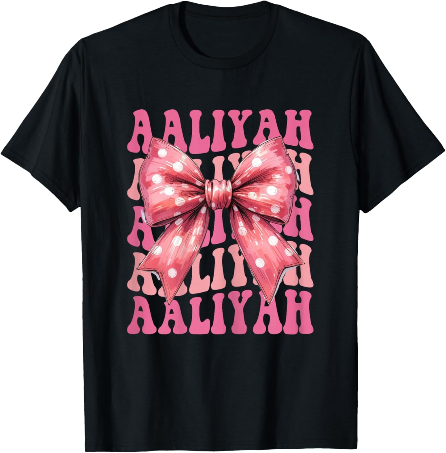 Aaliyah Name Coquette Bow Aesthetic Girls T-Shirt - T-Shirt | Black