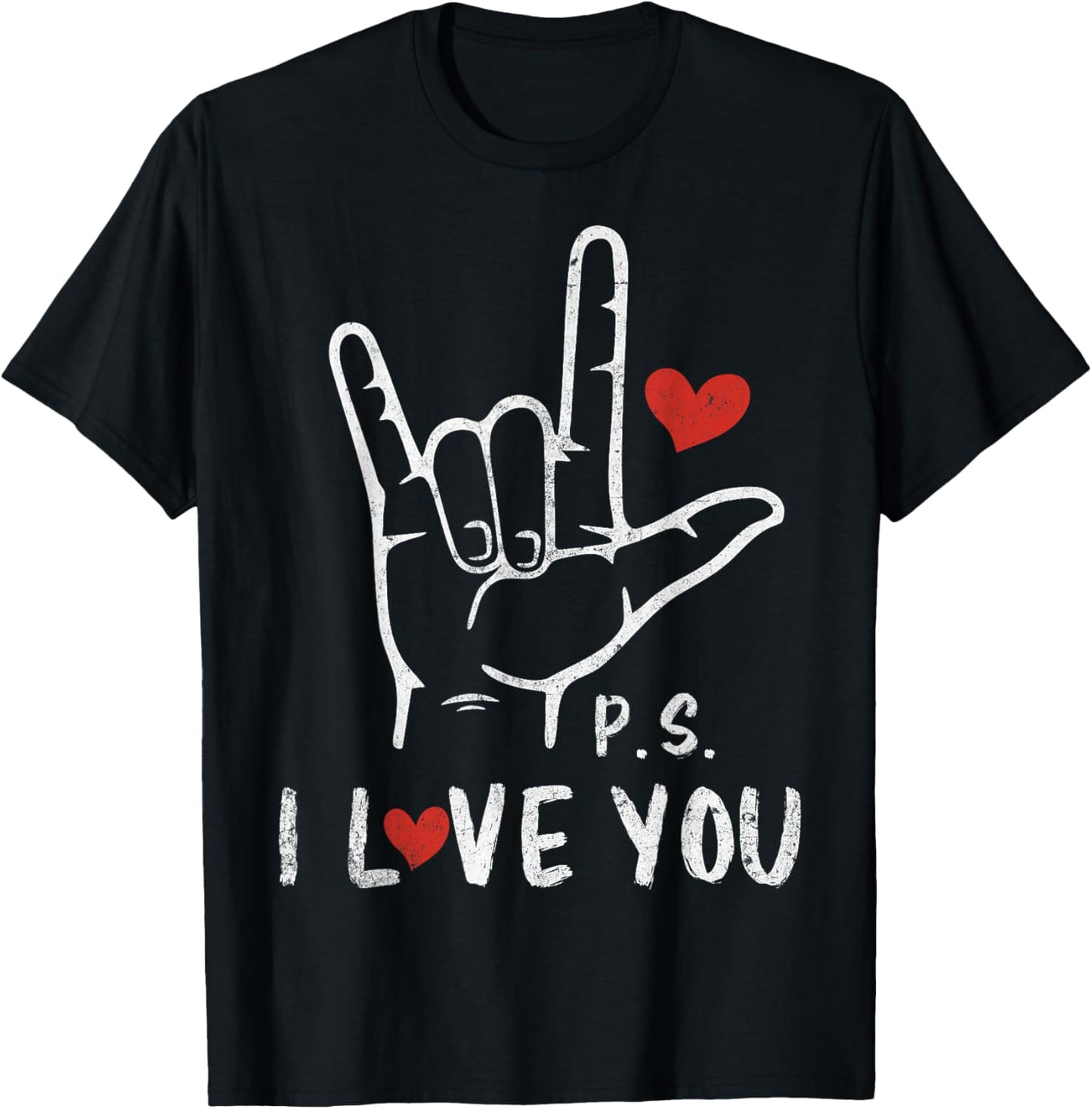 PS I Love You Day Valentine's Day Purple ASL Love Hand Sign T-Shirt - T-Shirt | Black
