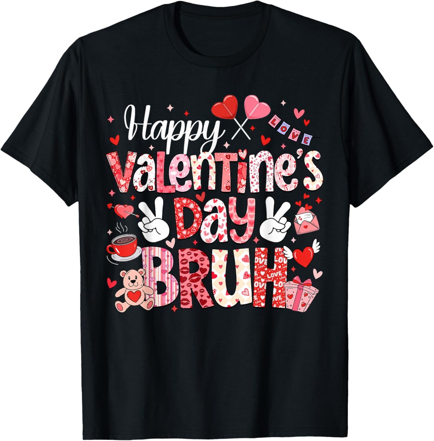 Happy Valentine Day Bruh Heart Love Valentine Boys Girls T-Shirt - T-Shirt | Black