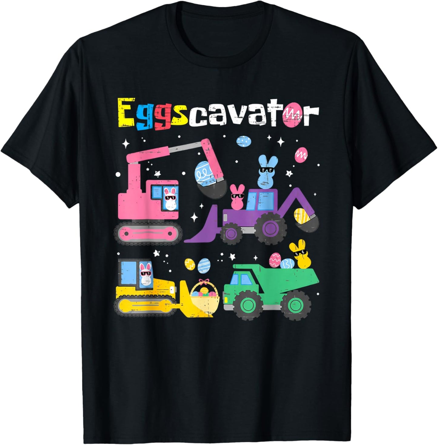 Eggscavator Easter Egg Hunt Construction Trucks Toddler Boys T-Shirt - T-Shirt | Black