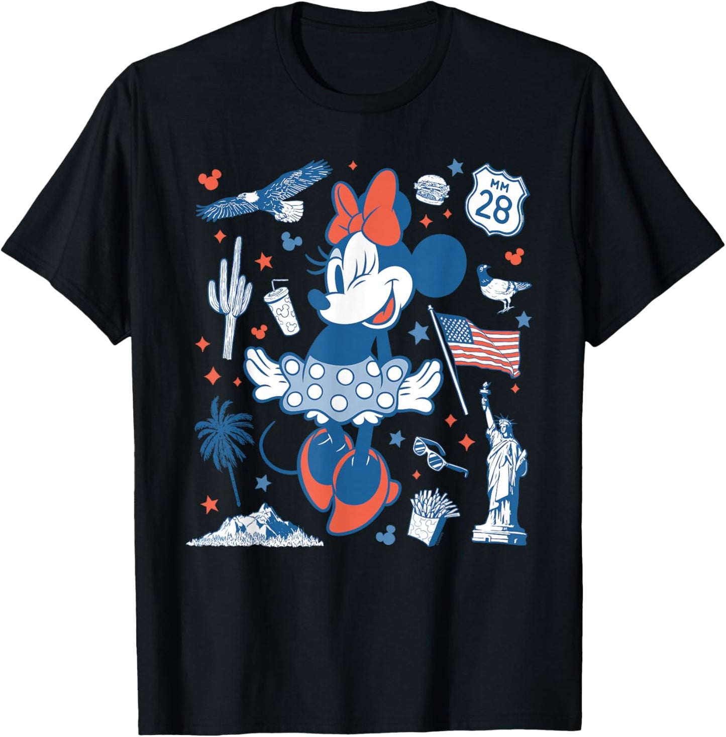 Disney Minnie Mouse USA Americana Collage 4th of July 250th T-Shirt - T-Shirt | Black