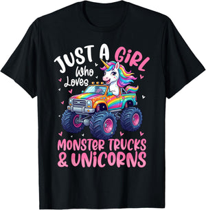 Just a Girl Who Loves Monster Trucks and Unicorns Toddler T-Shirt - T-Shirt | Black