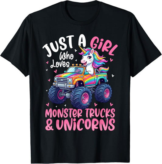 Just a Girl Who Loves Monster Trucks and Unicorns Toddler T-Shirt - T-Shirt | Black