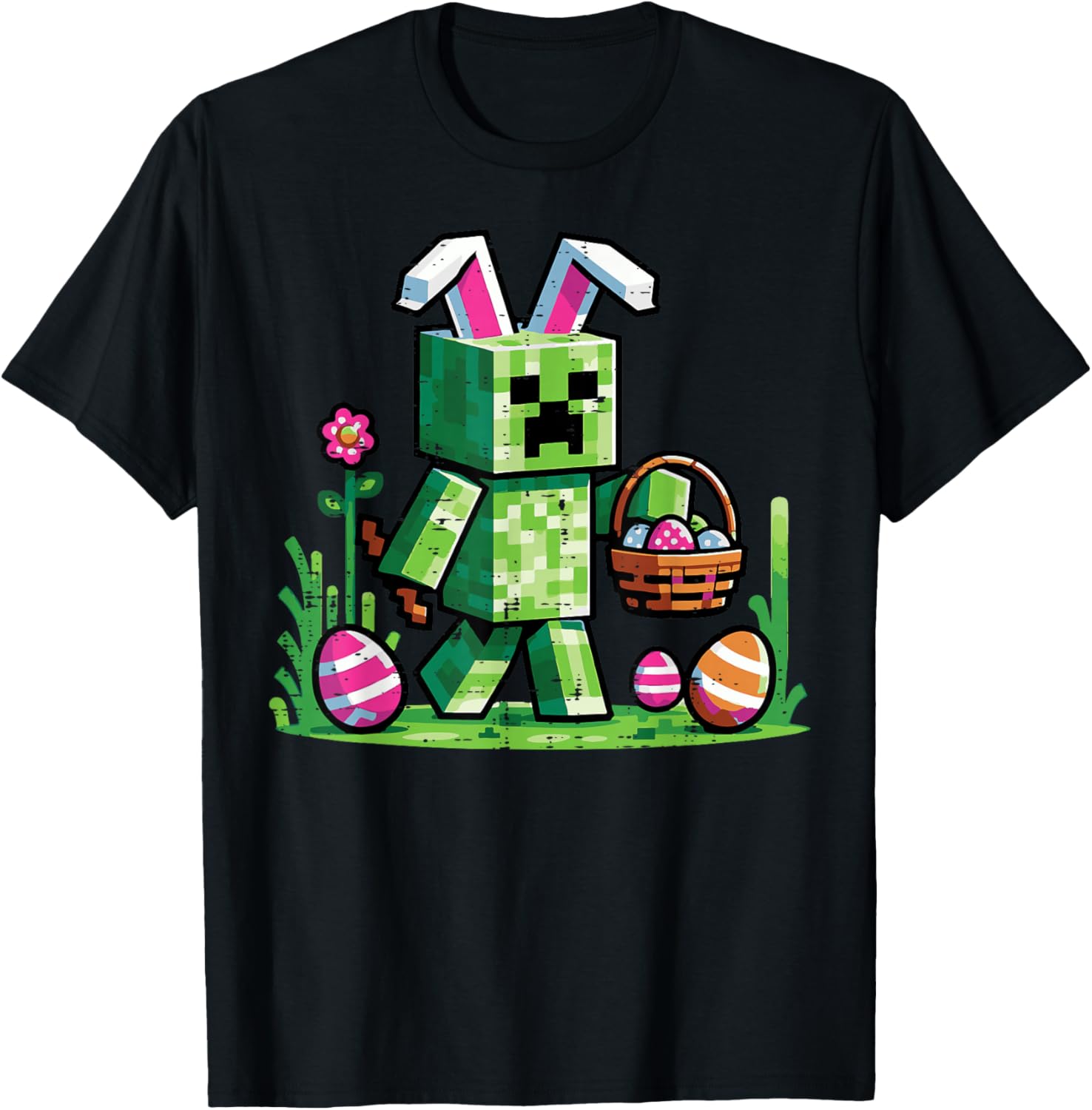 Easter Pixel Gaming Bunny Egg Hunting Boys Kids Youth Men T-Shirt - T-Shirt | Black