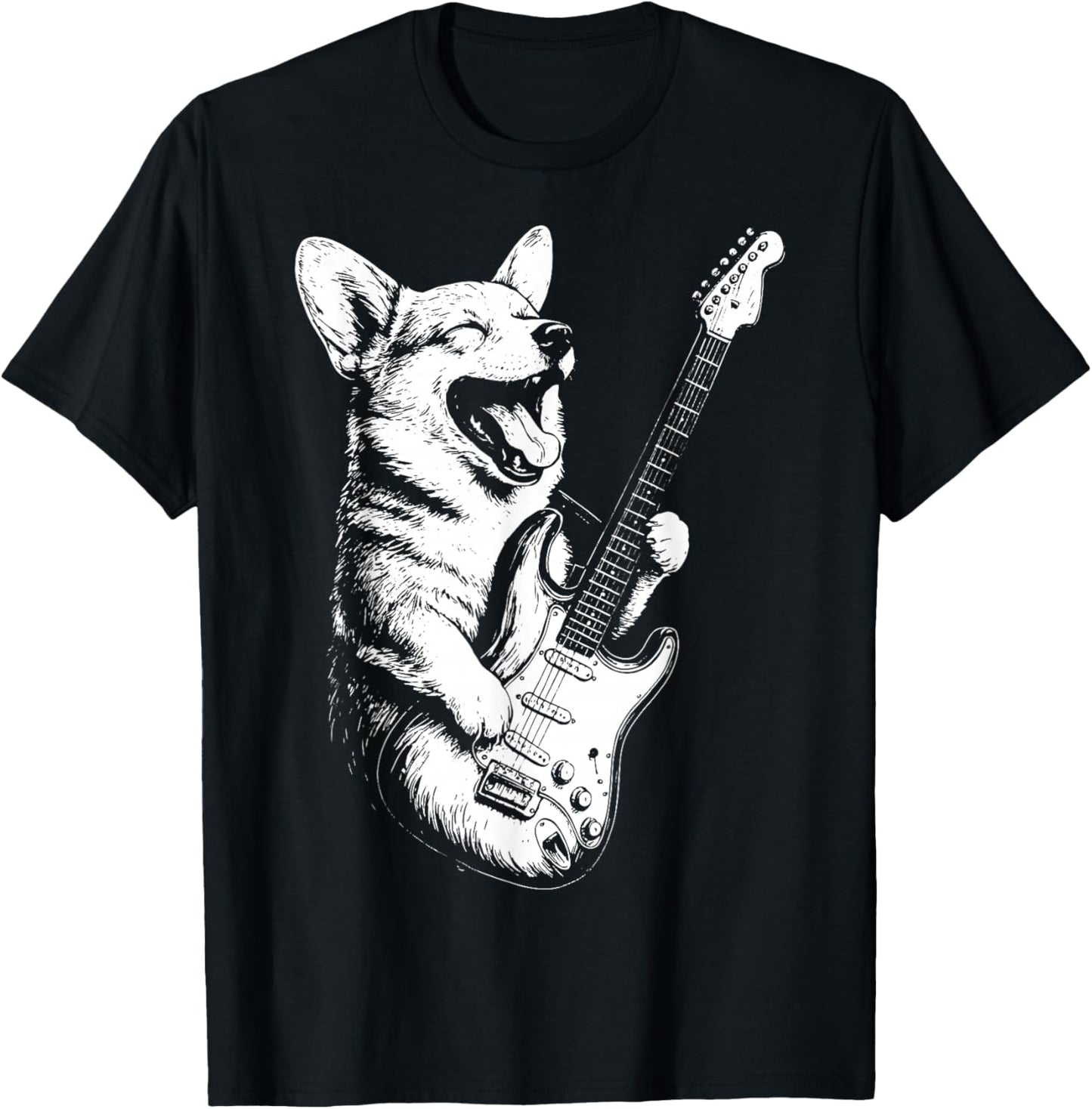 Corgi Playing Guitar T-Shirt - T-Shirt | Black