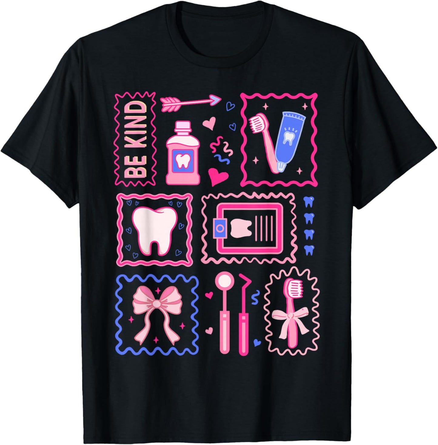 Dental Hygienist Valentine's Day Dentist Squad Tooth Hearts T-Shirt - T-Shirt | Black