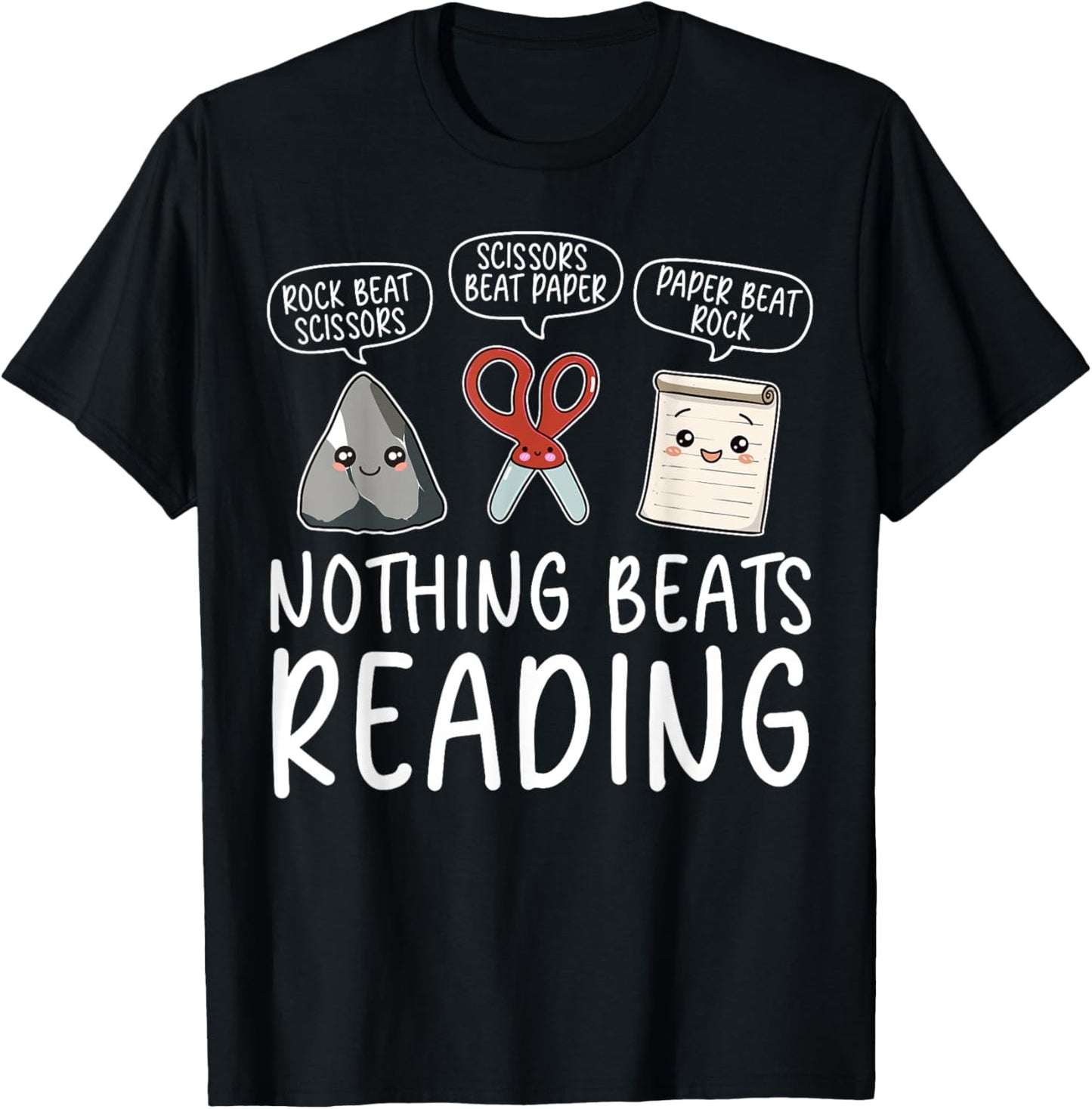 Nothing Beats Reading Rock Paper Scissors Funny Book Lover T-Shirt - T-Shirt | Black