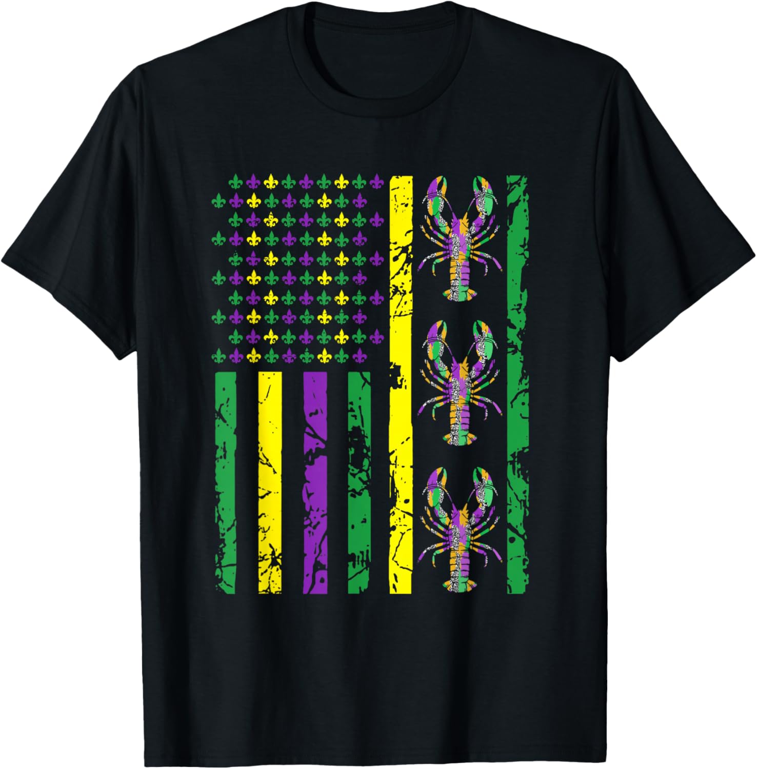Carnival Mardi Gras USA American Flag Crawfish Parade Outfit T-Shirt - T-Shirt | Black