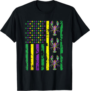 Carnival Mardi Gras USA American Flag Crawfish Parade Outfit T-Shirt - T-Shirt | Black