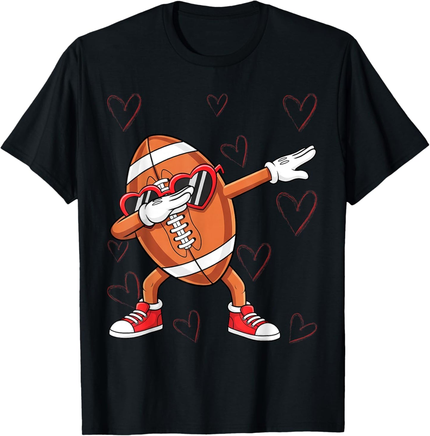 Dabbing Football Heart Glasses Valentines Day Sports Boys T-Shirt - T-Shirt | Black