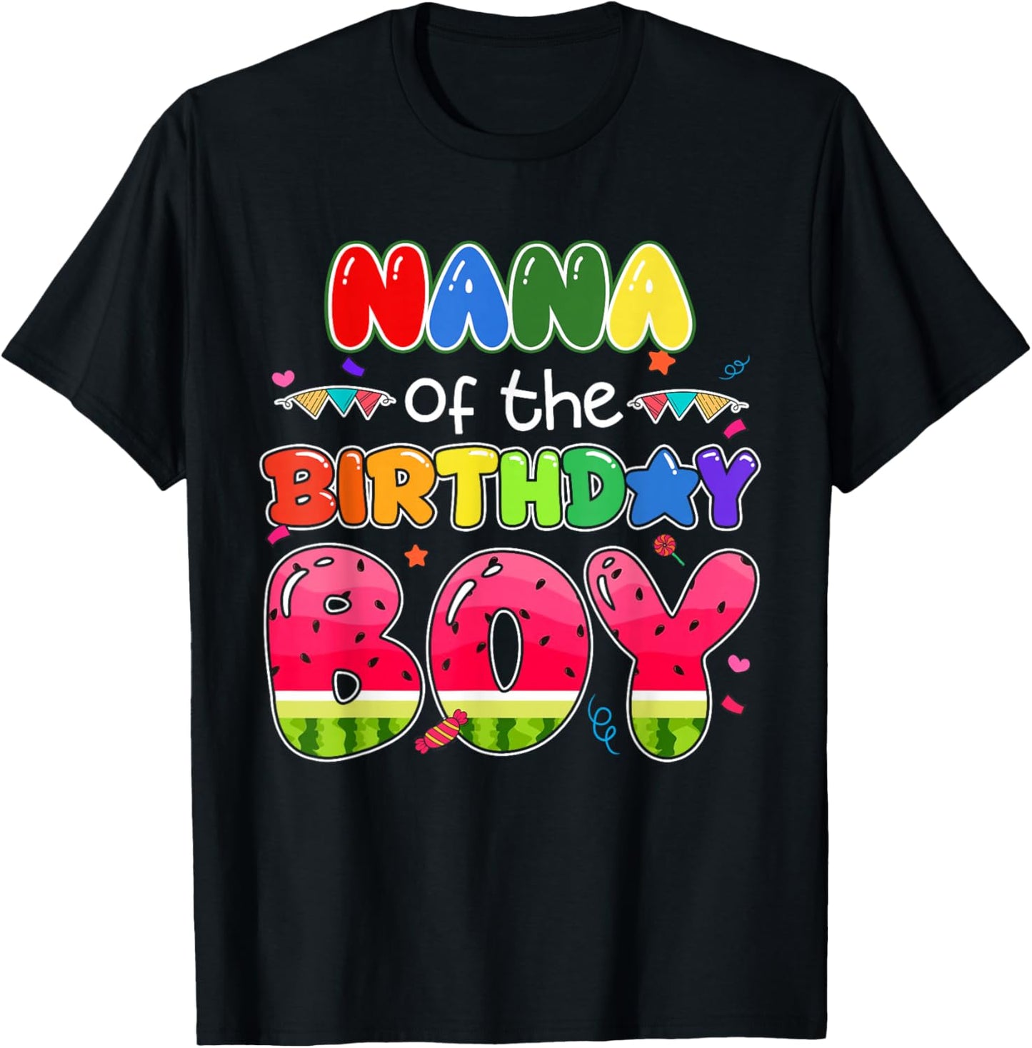 Nana of The Birthday Boy Melon Family Matching Funny T-Shirt - T-Shirt | Black