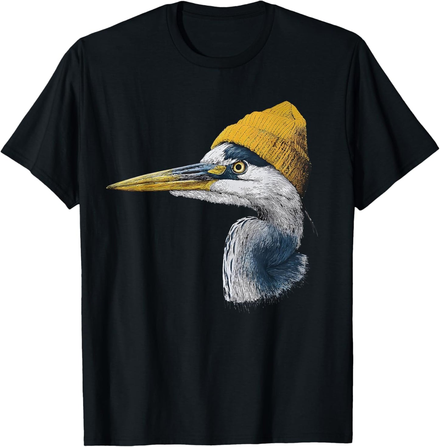 Great Blue Heron Birding Yellow Beanie T-Shirt - T-Shirt | Black
