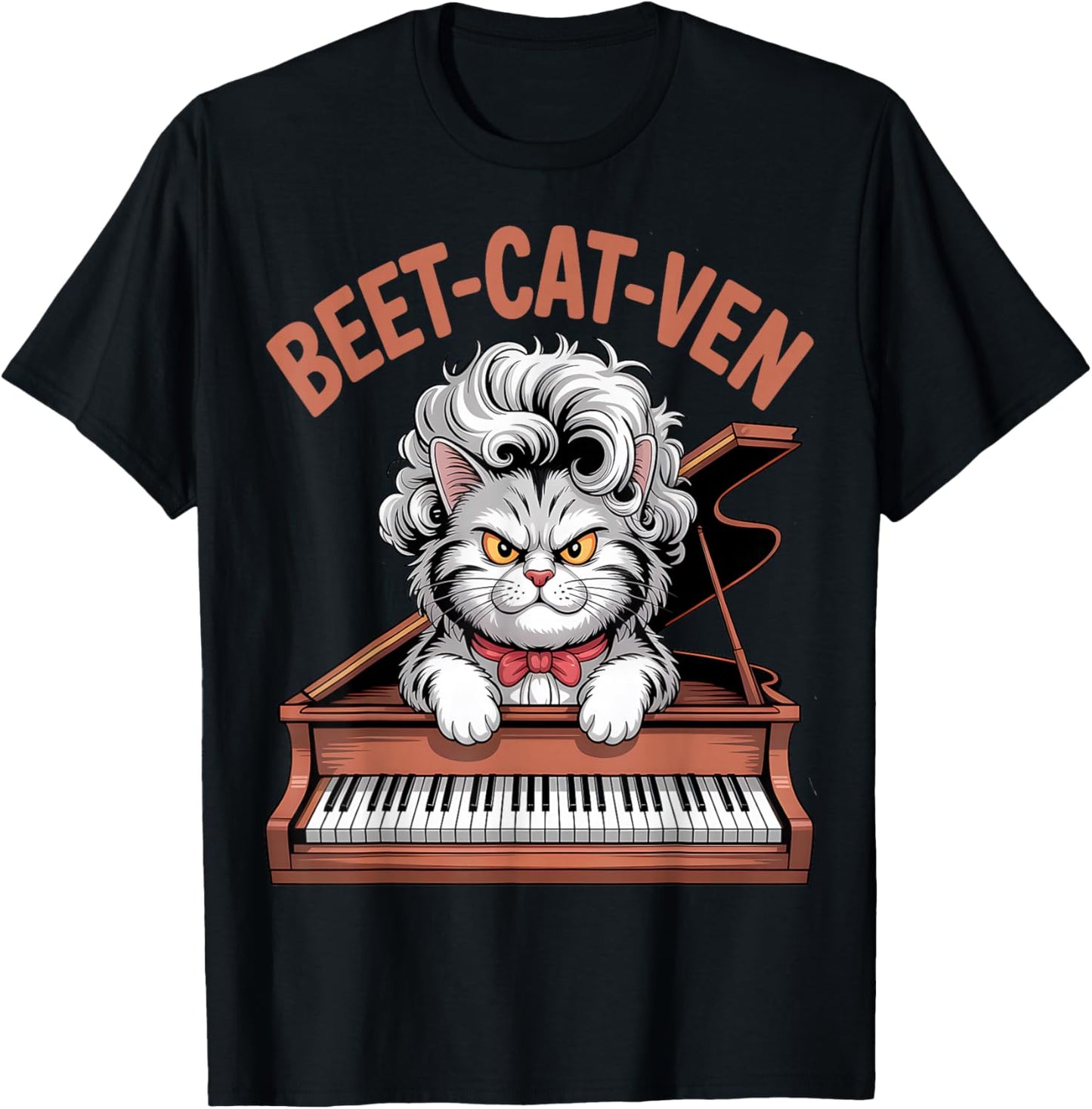 Funny Beethoven Cat Pun Beet-Cat-Ven Piano T-Shirt - T-Shirt | Black