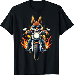 Funny Squirrel Riding a Motorcycle Design Squirrel Lovers T-Shirt - T-Shirt | Black