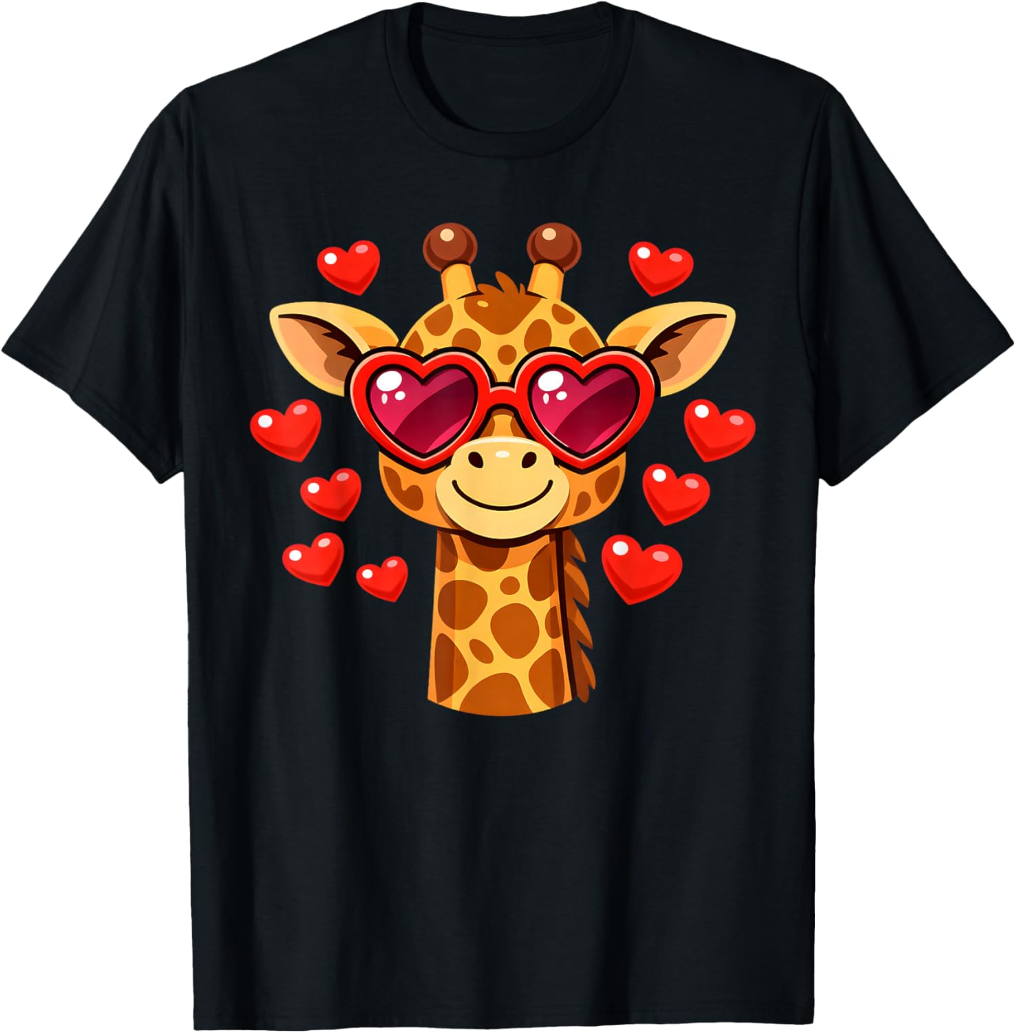 Kawaii Giraffe Heart Glasses Valentine's Day Animal Lovers T-Shirt - T-Shirt | Black