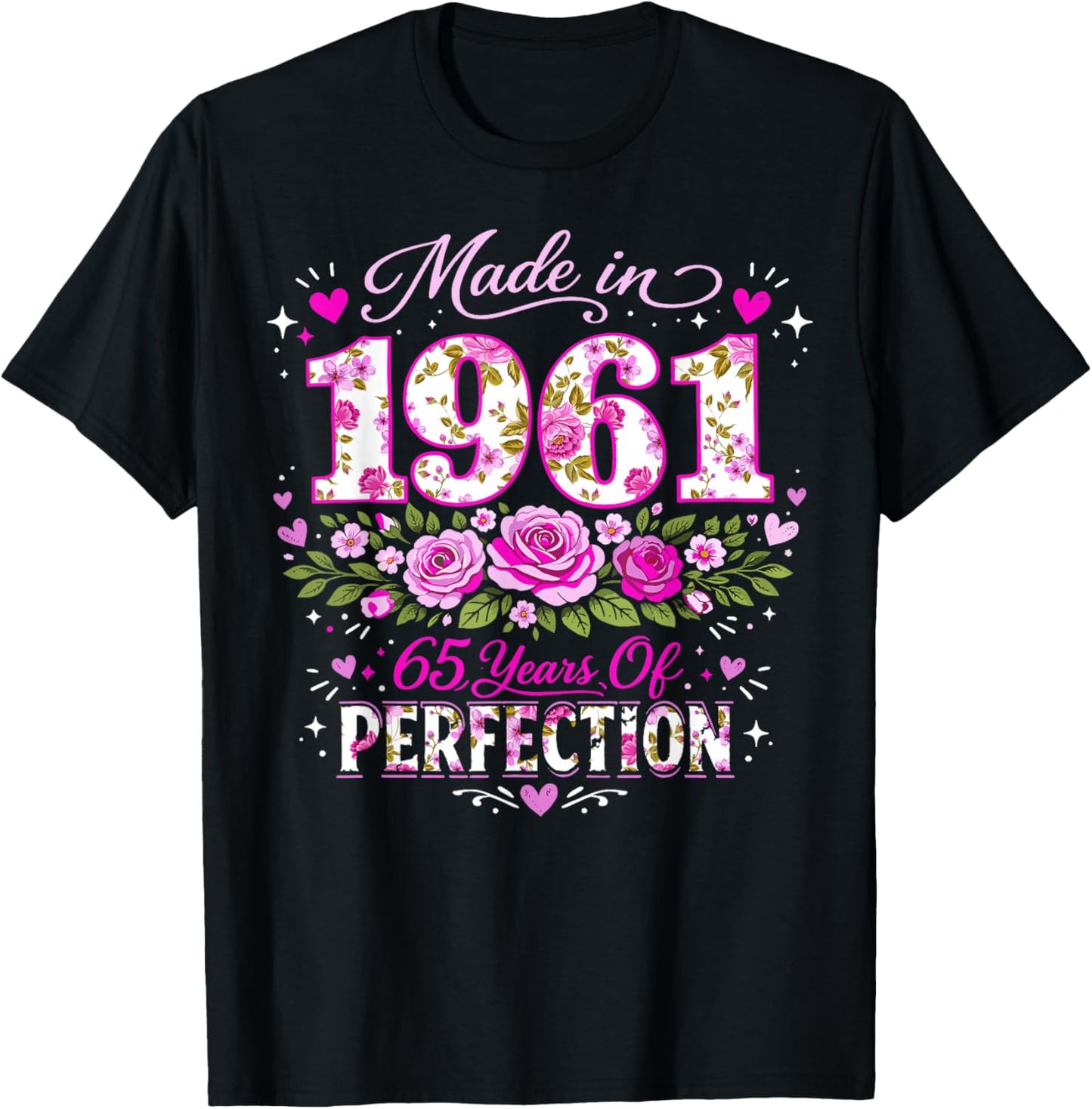 65 Year Old Made 1961 Floral 65th Birthday Women T-Shirt - T-Shirt | Black
