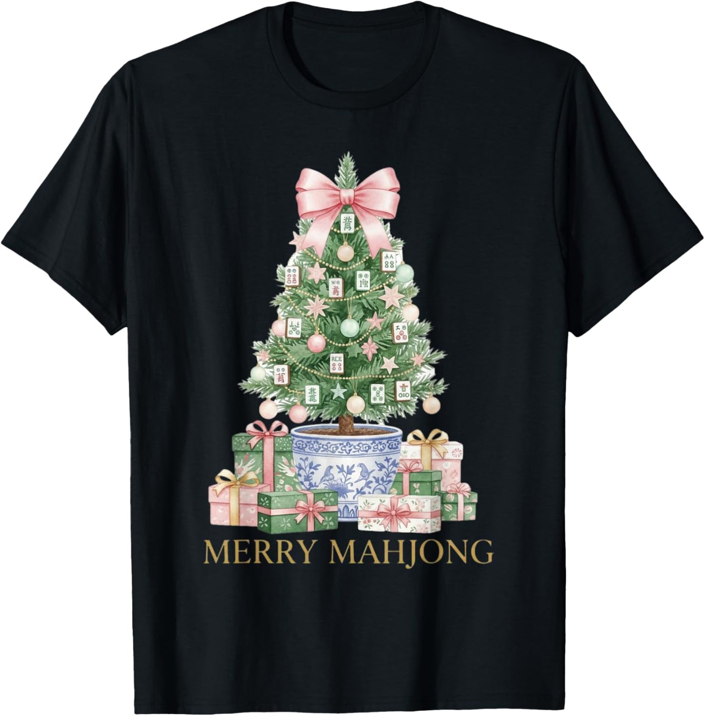 Merry Mahjong Christmas Mahj T-Shirt - T-Shirt | Black