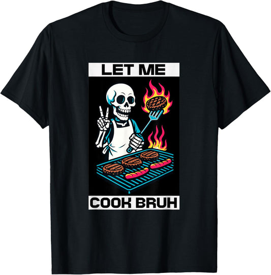 Let Me Cook Bruh Funny BBQ Skeleton Grilling Kids Youth T-Shirt - T-Shirt | Black