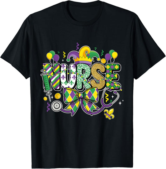 Nurse Mardi Gras Stethoscope New Orleans T-Shirt - T-Shirt | Black