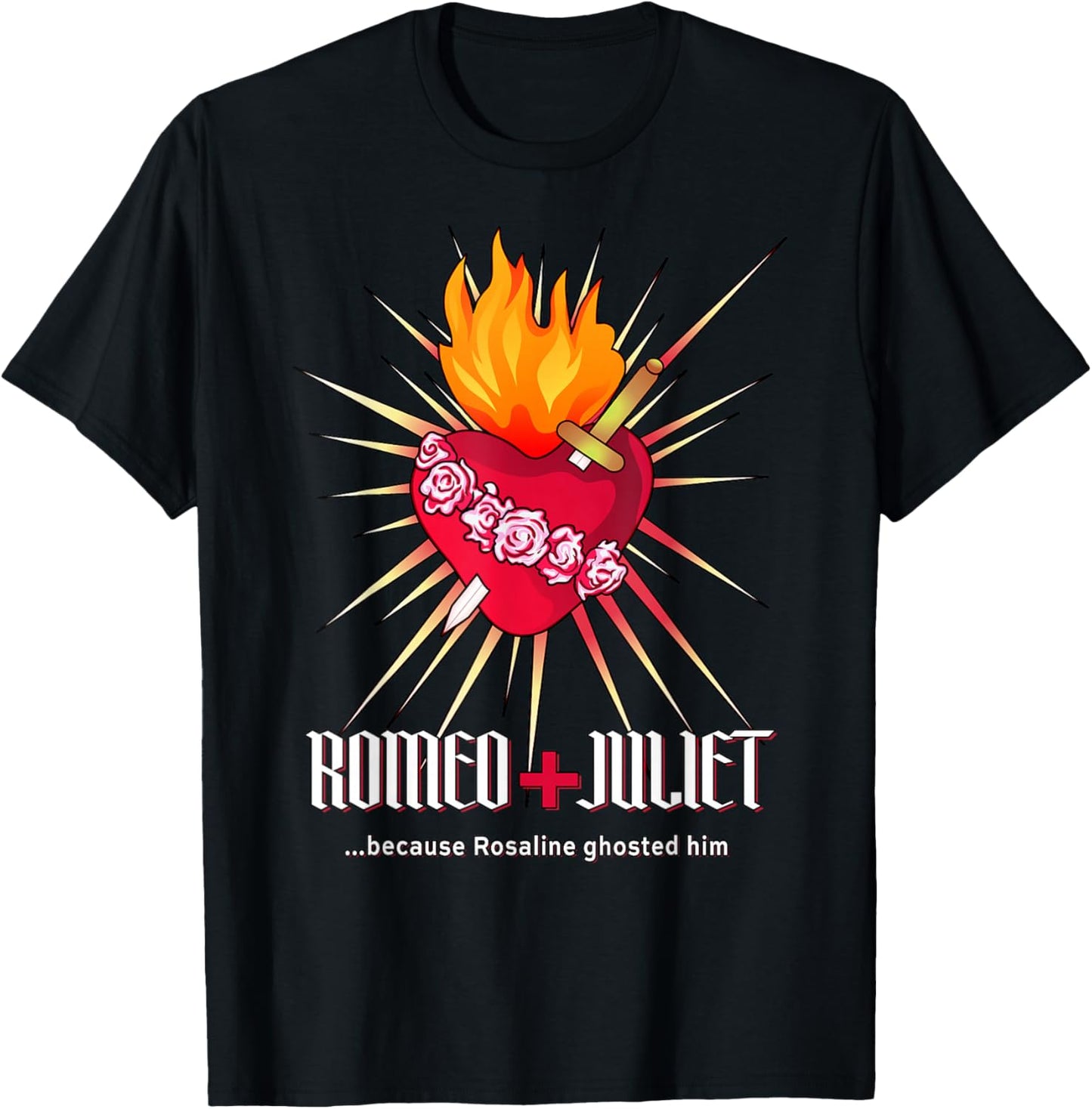 Romeo + Juliet Sacred Heart, Gothic Romance Tragic Love T-Shirt - T-Shirt | Black