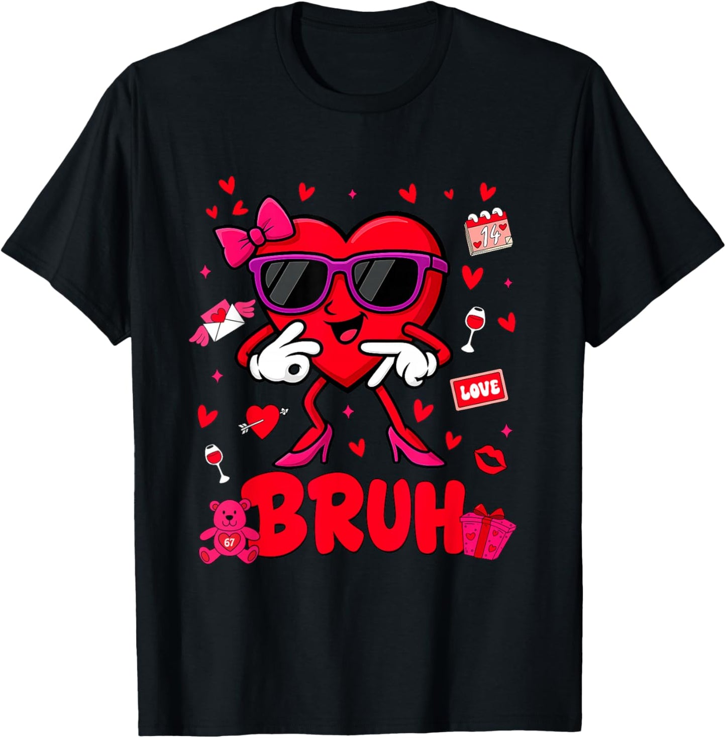 Funny Meme 67 Six Seven Bruh Valentine Heart Women Girl Kids T-Shirt - T-Shirt | Black