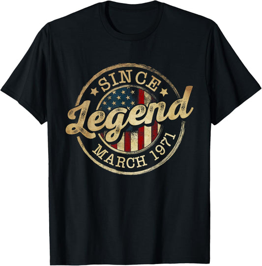Legend Since March 1971 Vintage 55th Birthday Classic T-Shirt - T-Shirt | Black