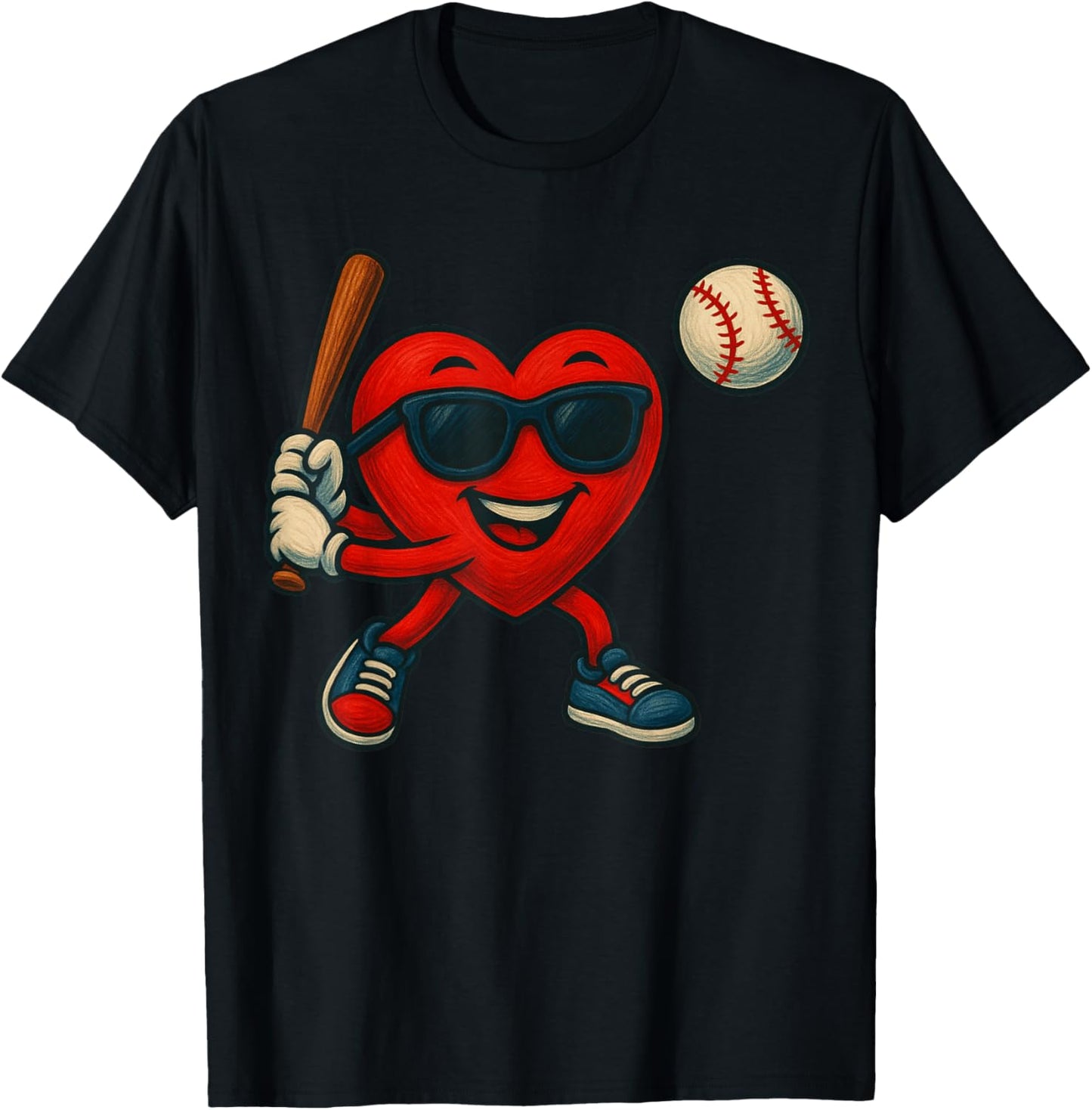 Valentines Day Baseball Funny Red Heart Love Boys Kids T-Shirt - T-Shirt | Black