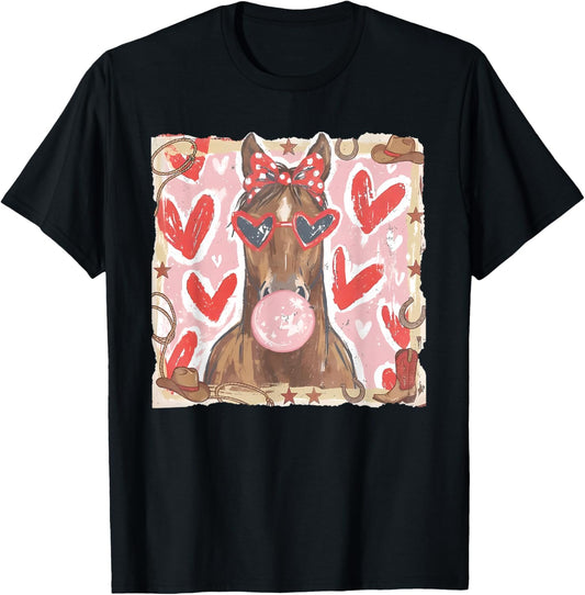 Whimsical Valentine Horse T-Shirt - T-Shirt | Black