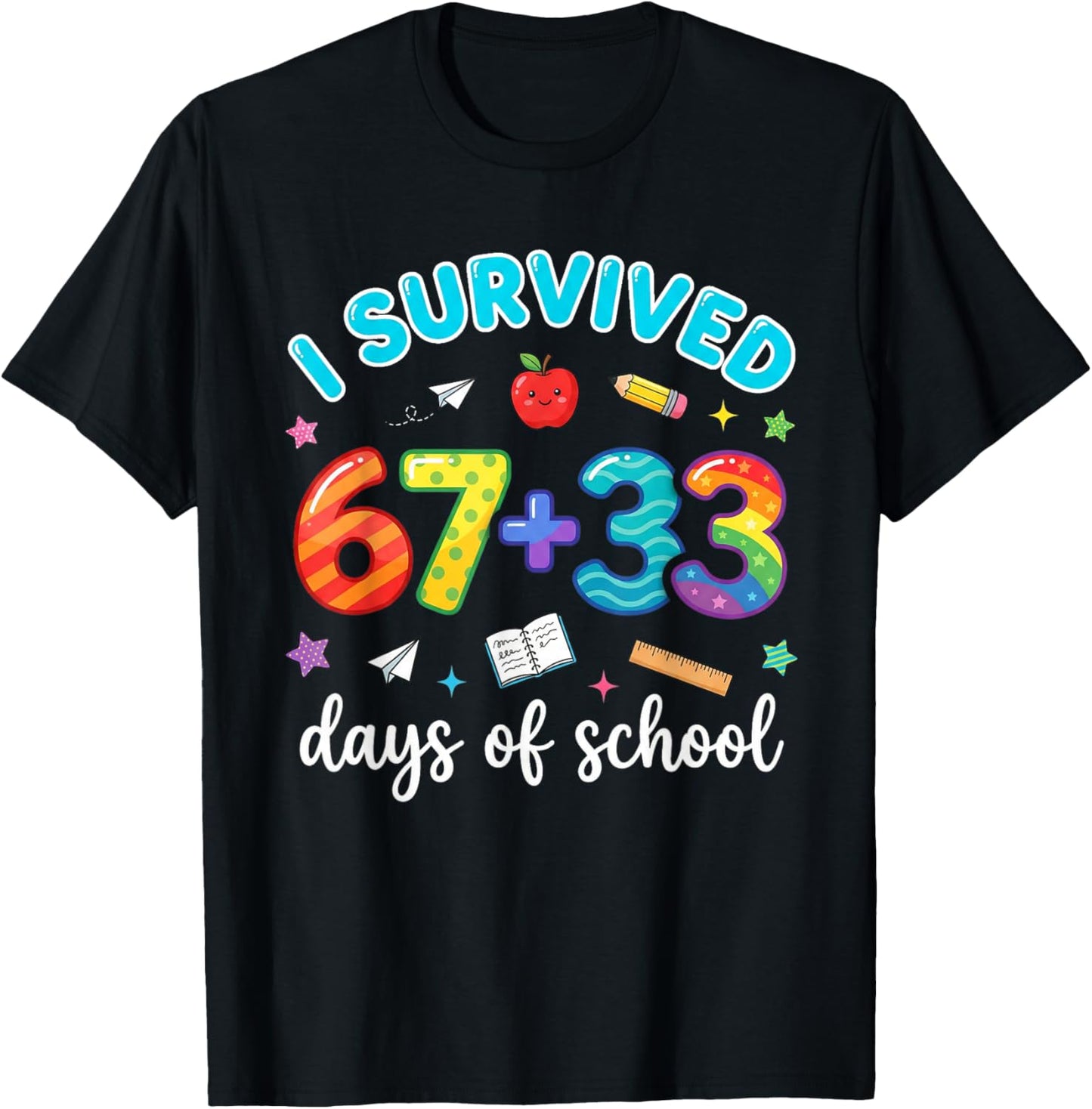 I Survived 100 Days of 67 Funny Meme 100th Day of School 6 7 T-Shirt - T-Shirt | Black